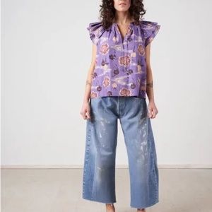 Ulla Johnson purple cotton designer top flees cuffed baggy design hippy boho